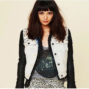 FREE PEOPLE acid washed studded denim vest SZ S